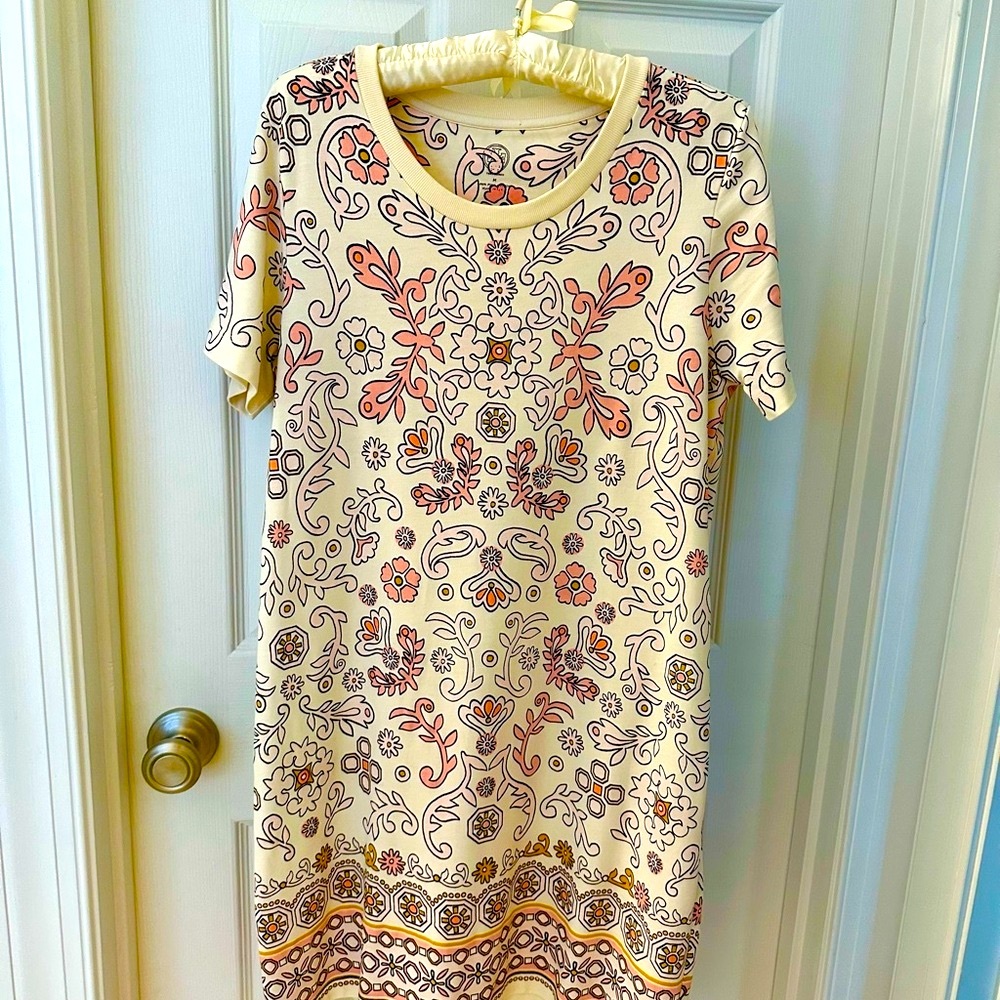 Tory Burch Cream, Coral Pink Pattern Pullover Dress